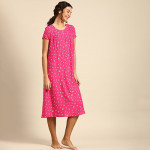 Women Magenta Pink Floral Print Viscose Rayon Regular Nightdress