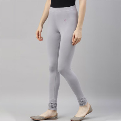 Women Grey Solid Churidar-Length Leggings