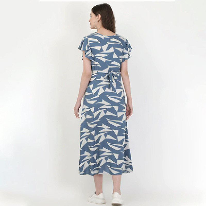 Women Blue & White Maternity Midi Dress