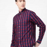 Men Navy Blue Classic Striped Organic Cotton Casual Shirt