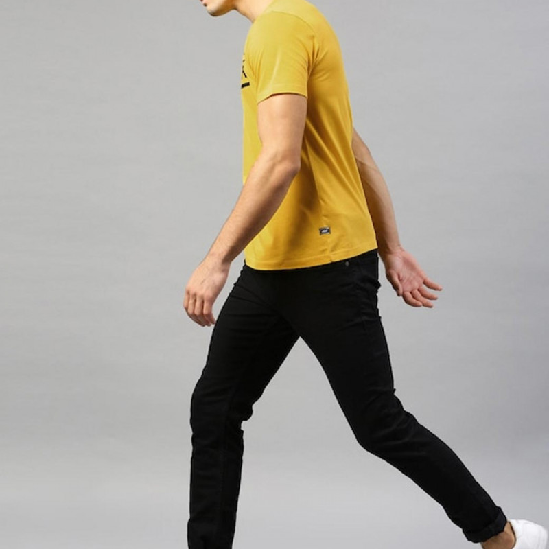 Men Yellow Printed Cotton Pure Cotton T-shirt