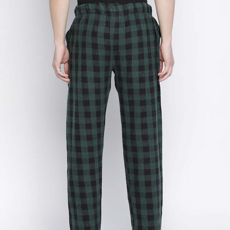 Men Green Checked Cotton Lounge Pants