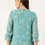 Women Blue & Yellow Floral Print A-Line Top